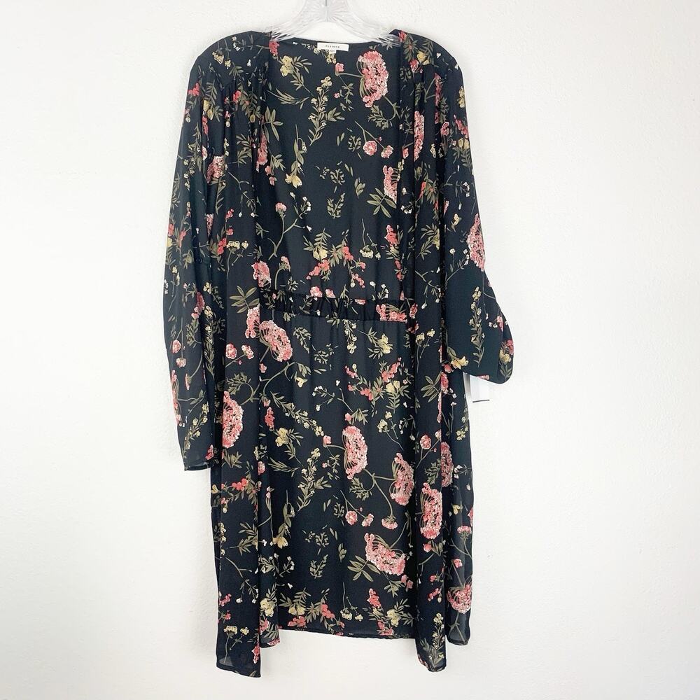 Pleione Floral Kimono Cardigan Size M Black Pink Boho Cottagecore WQZ80576RK
